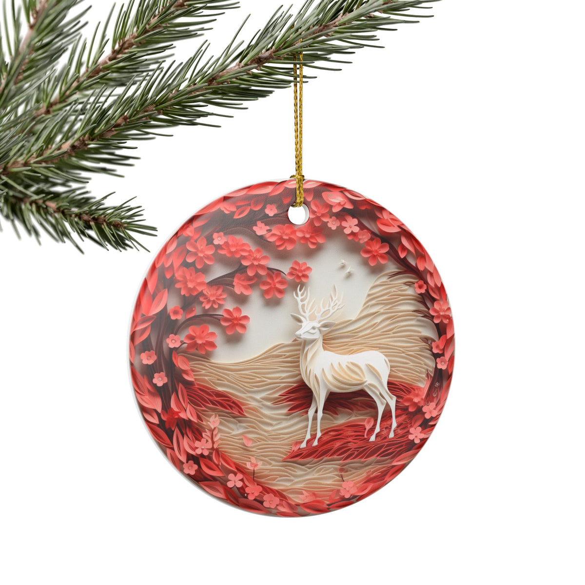 Ceramic Reindeer Floral Christmas Ornament    Item #943801