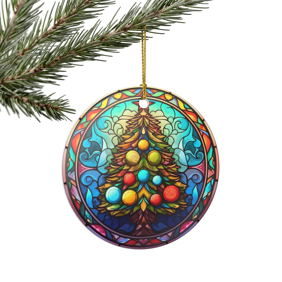 Stained Glass Christmas Tree Ceramic Ornament   Item #4669