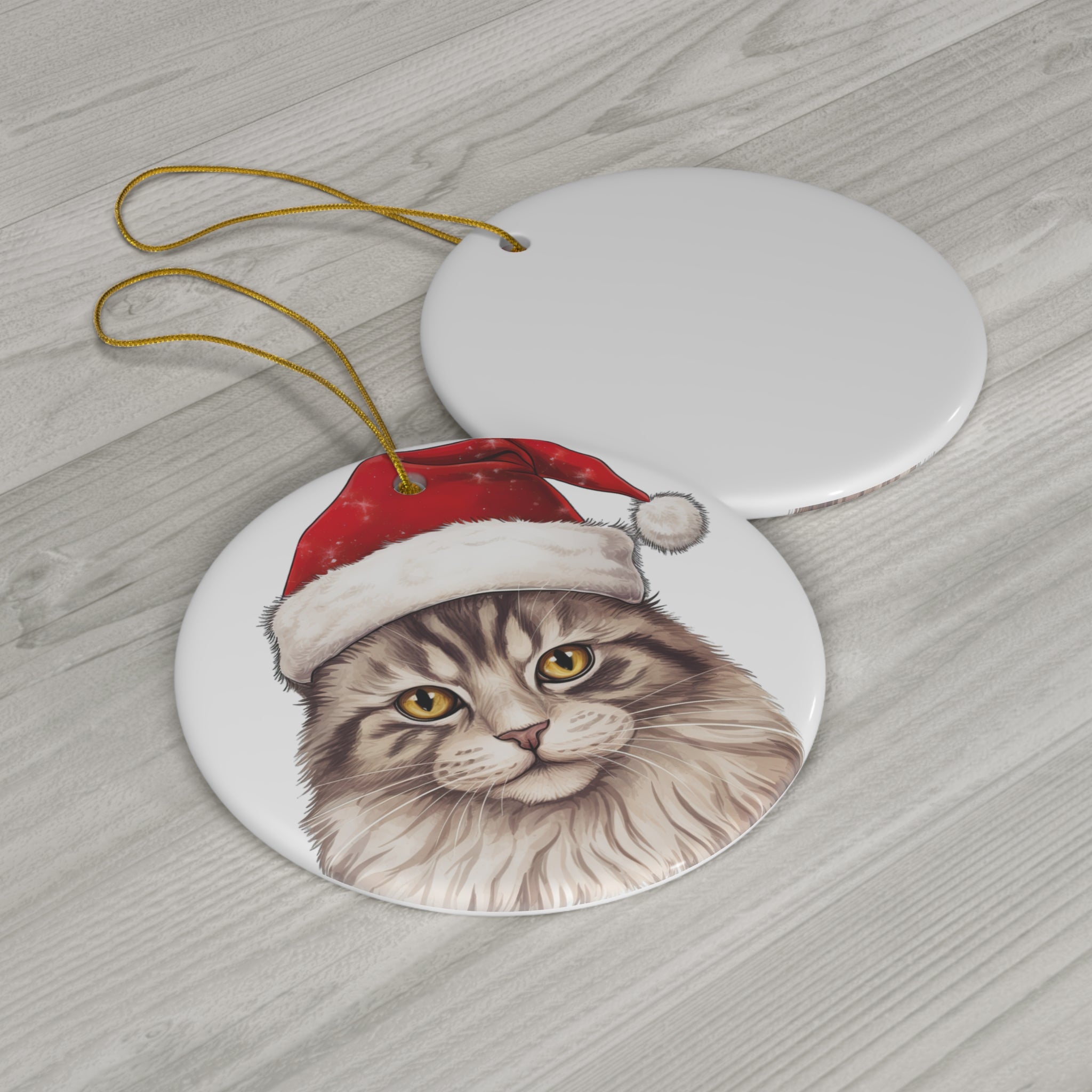 Ceramic Ornament - Manx Cat With Santa Hat      Item #8888642