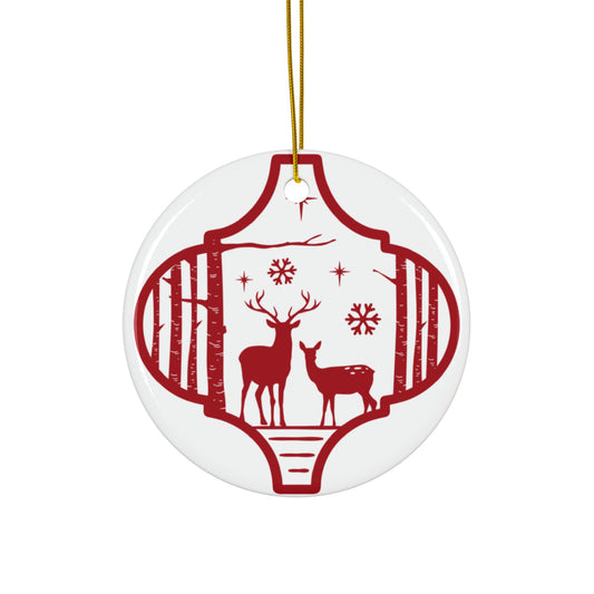 Deer And Trees Ceramic Disc Ornament          Item #3961552