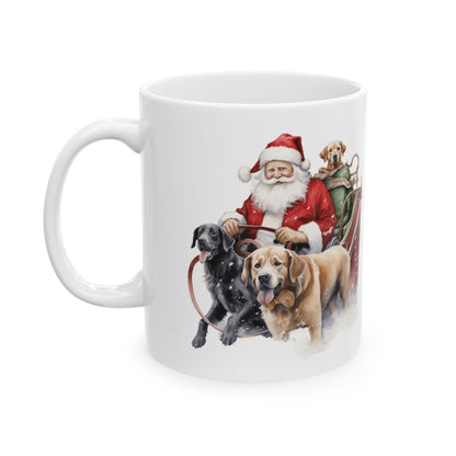 Vintage Christmas Santa and Doggie Reindeer Ceramic Mug 11oz  Item #54636