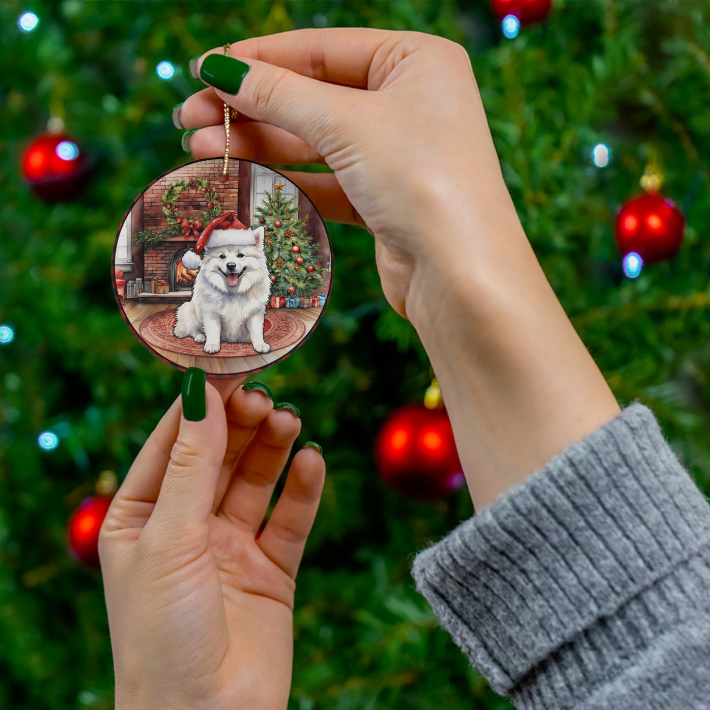 Ceramic Ornament - American Eskimo Christmas Dog      Item #3197221