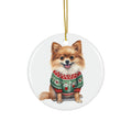Dog With Christmas Sweater Ceramic Disc Ornament        Item #6404459