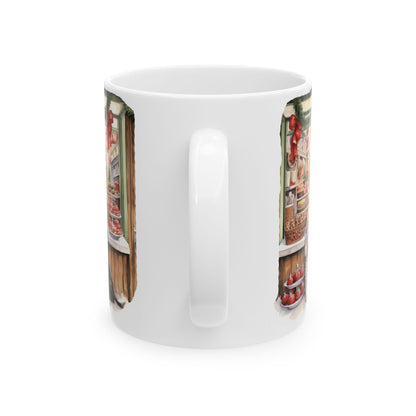 Christmas Bakery Window Ceramic Mug — Holiday Dogs & Festive Pastries 11oz  Item #866884