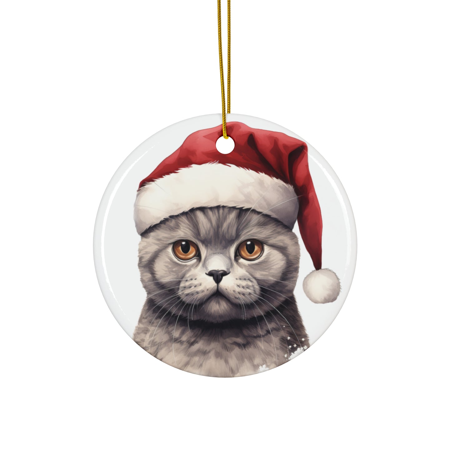 Scottish Fold Cat With Santa Hat Ceramic Ornament     Item #1322776