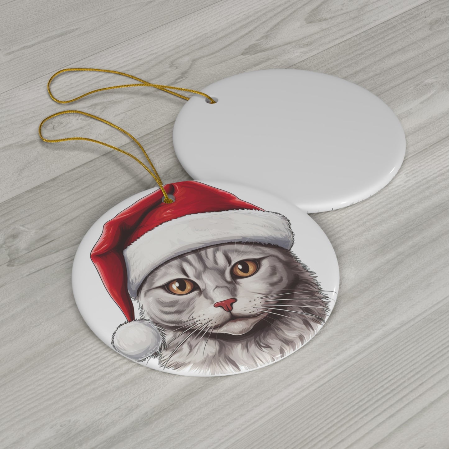 Ceramic Ornament - Arabian Mau Cat With Santa Hat      Item #7952499