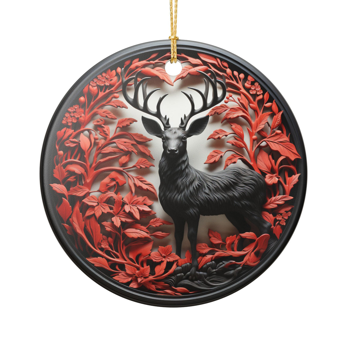 Majestic Deer Forest Ceramic Christmas Ornament   Item #924131