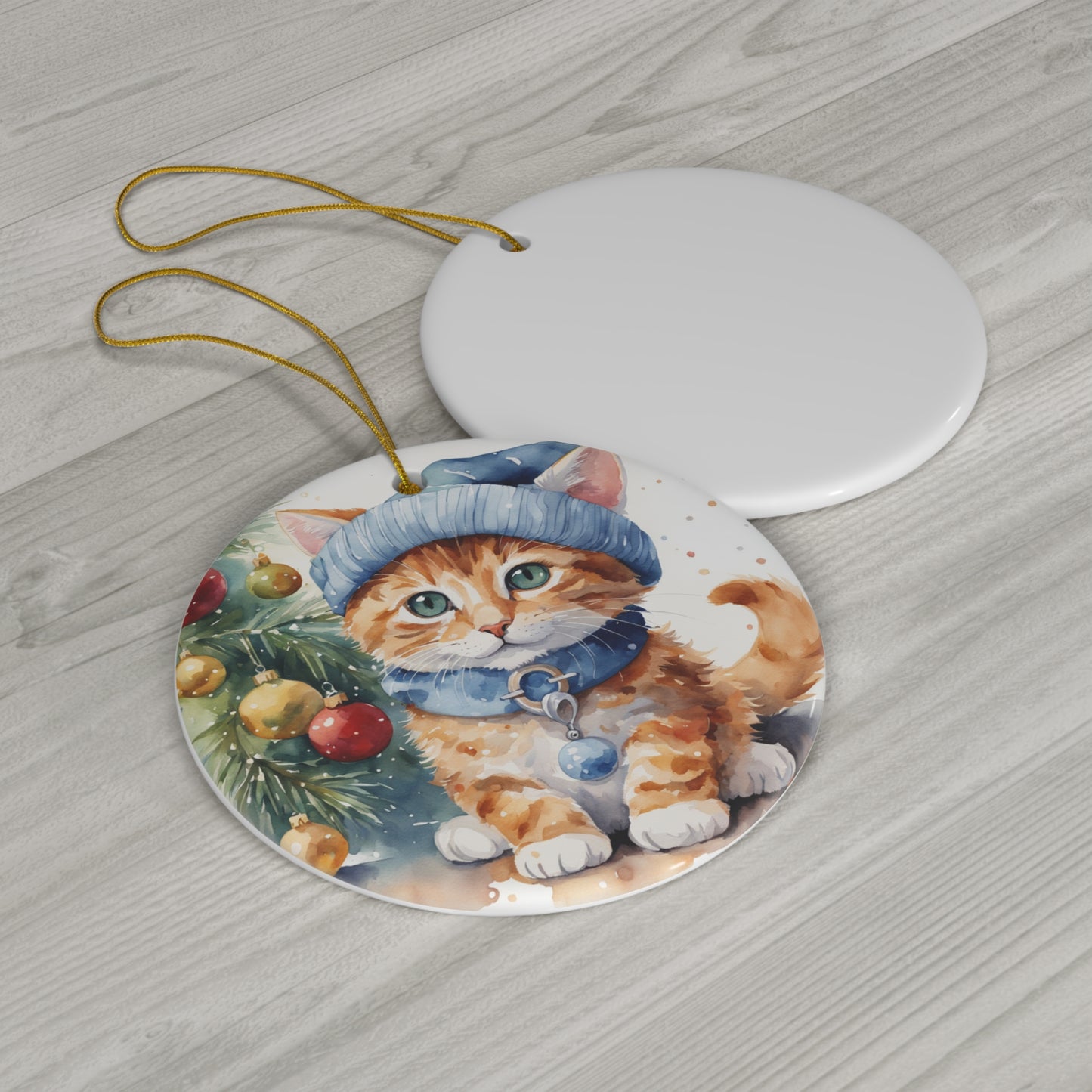 Christmas Cat Ceramic Disc Ornament       Item #1288159