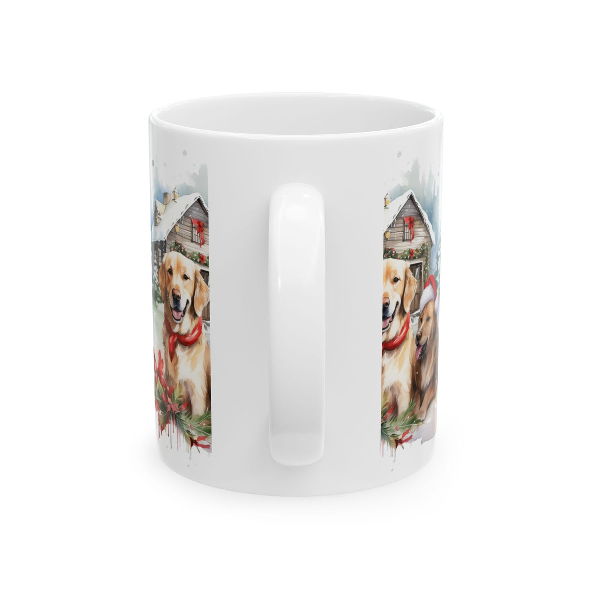 Christmas Golden Retrievers Ceramic Mug — Festive Dog Holiday Coffee Cup 11oz  Item #674291
