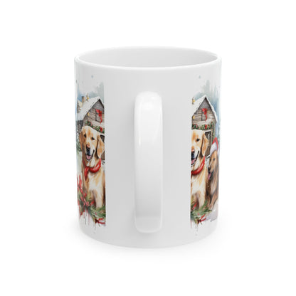 Christmas Golden Retrievers Ceramic Mug — Festive Dog Holiday Coffee Cup 11oz  Item #674291