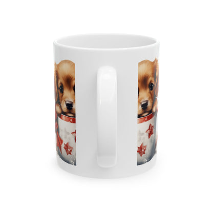 Cute Puppy in Holiday Mug — Christmas Dog Ceramic Mug 11oz  Item #935293