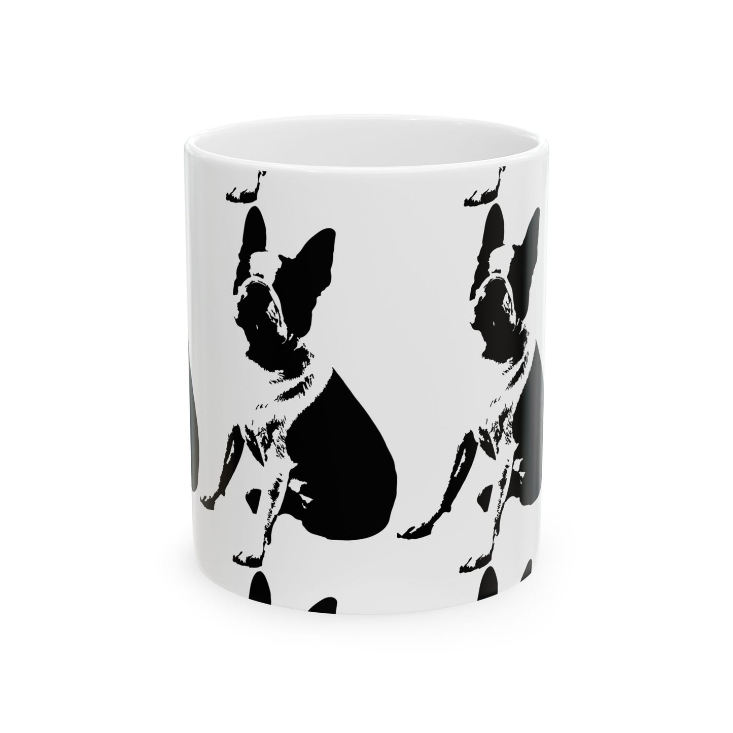 Boston Terrier Ceramic Mug — Black & White Dog Pattern, 11oz  Item #421803