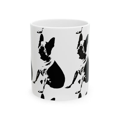 Boston Terrier Ceramic Mug — Black & White Dog Pattern, 11oz  Item #421803