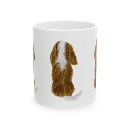 Dog Lover Ceramic Mug — Cute Brown & White Puppy Back Illustration 11oz    Item #5679