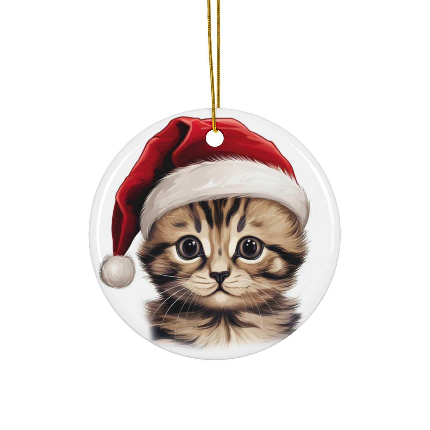 Ceramic Ornament - Bengal Kitten With Santa Hat      Item #9338539