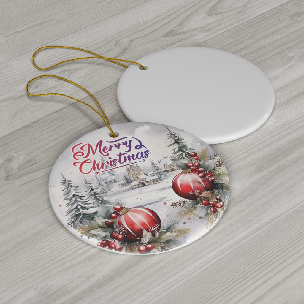 Ceramic Ornament - Merry Christmas Scene     Item #6093645