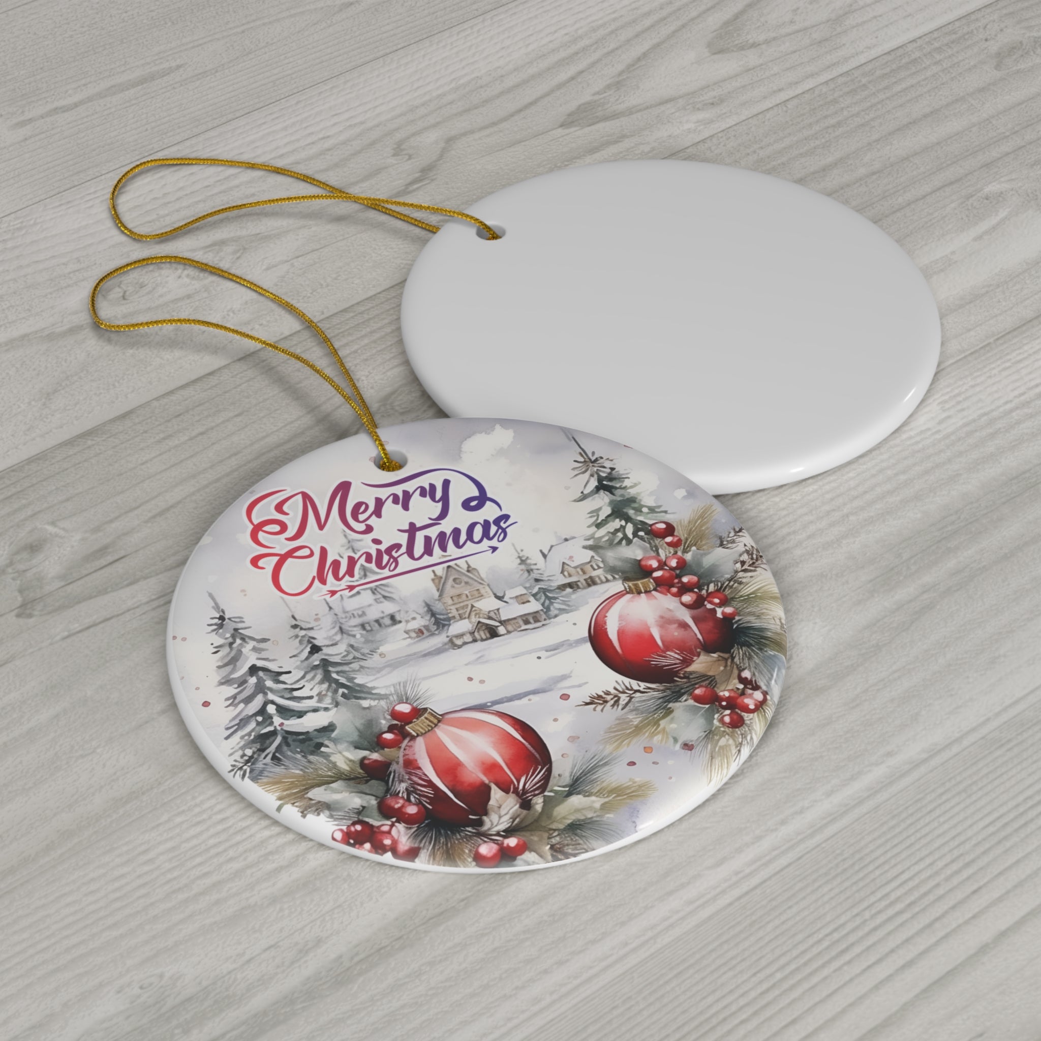 Ceramic Ornament - Merry Christmas Scene     Item #6093645