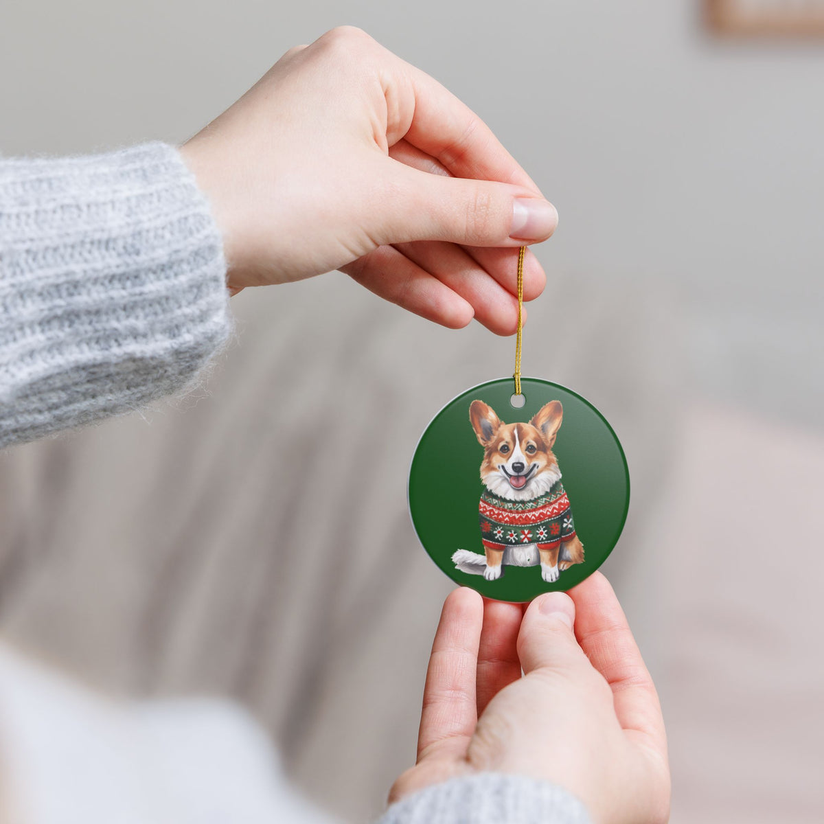 Christmas Corgi Sweater Ceramic Ornament   Item #961922
