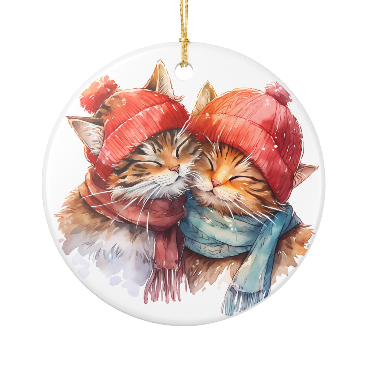 Cozy Winter Cats Ceramic Ornament   Item #84408