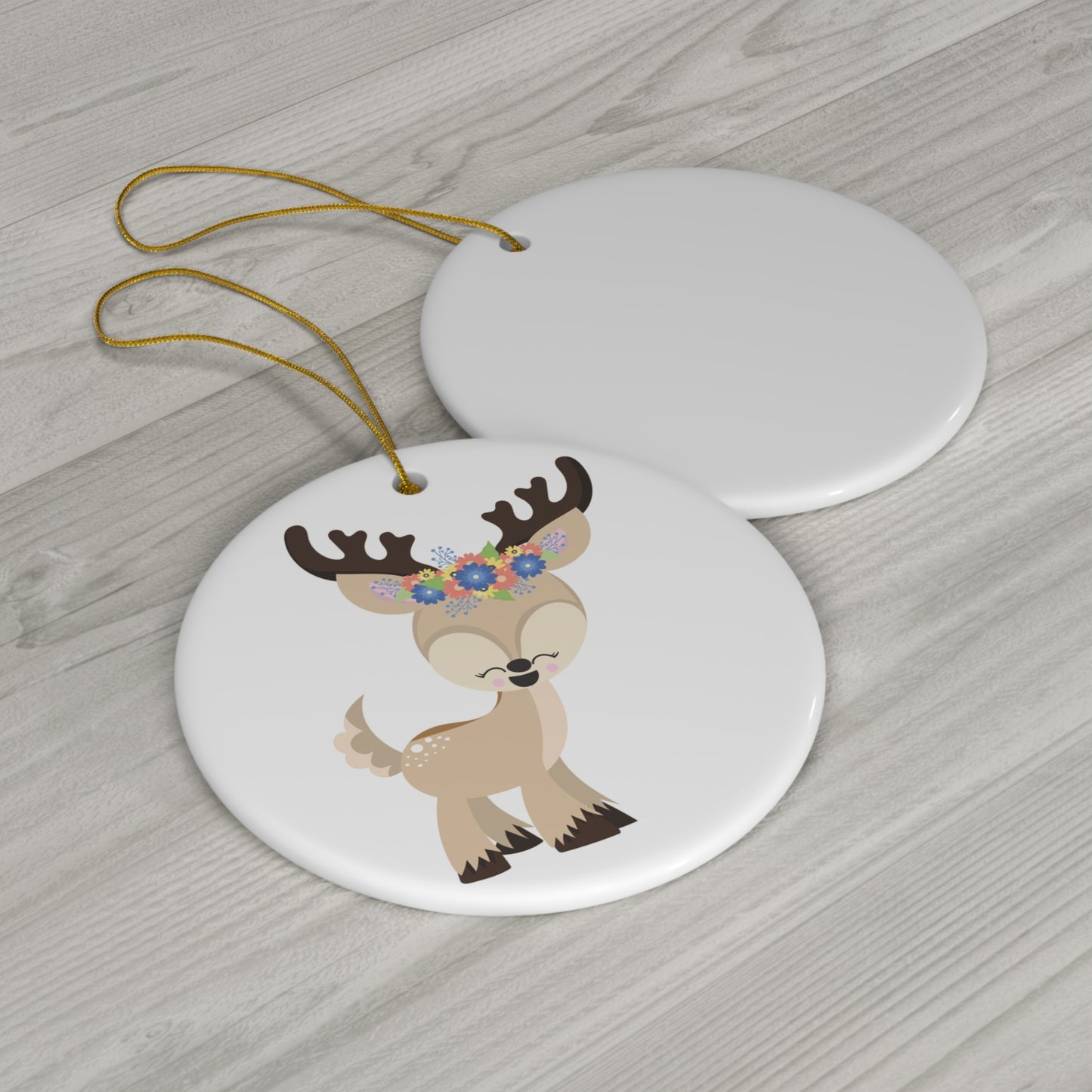 Floral Deer Ceramic Disc Ornament       Item #14972