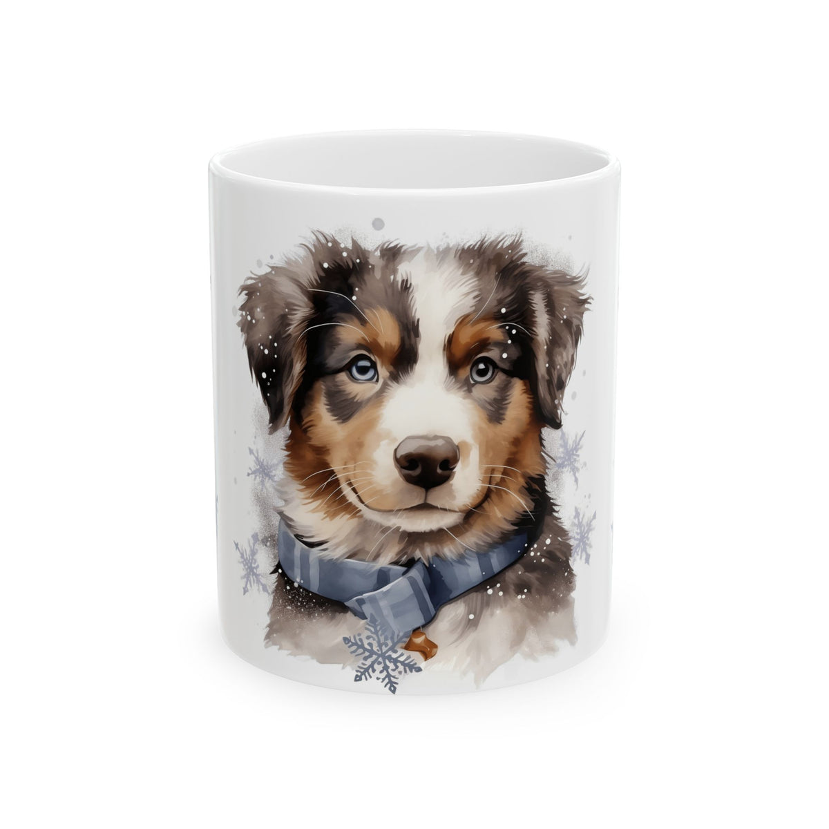 Australian Shepherd Puppy Mug — Winter Snowflake Dog Coffee Cup 11oz  Item #262044