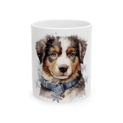 Australian Shepherd Puppy Mug — Winter Snowflake Dog Coffee Cup 11oz  Item #262044