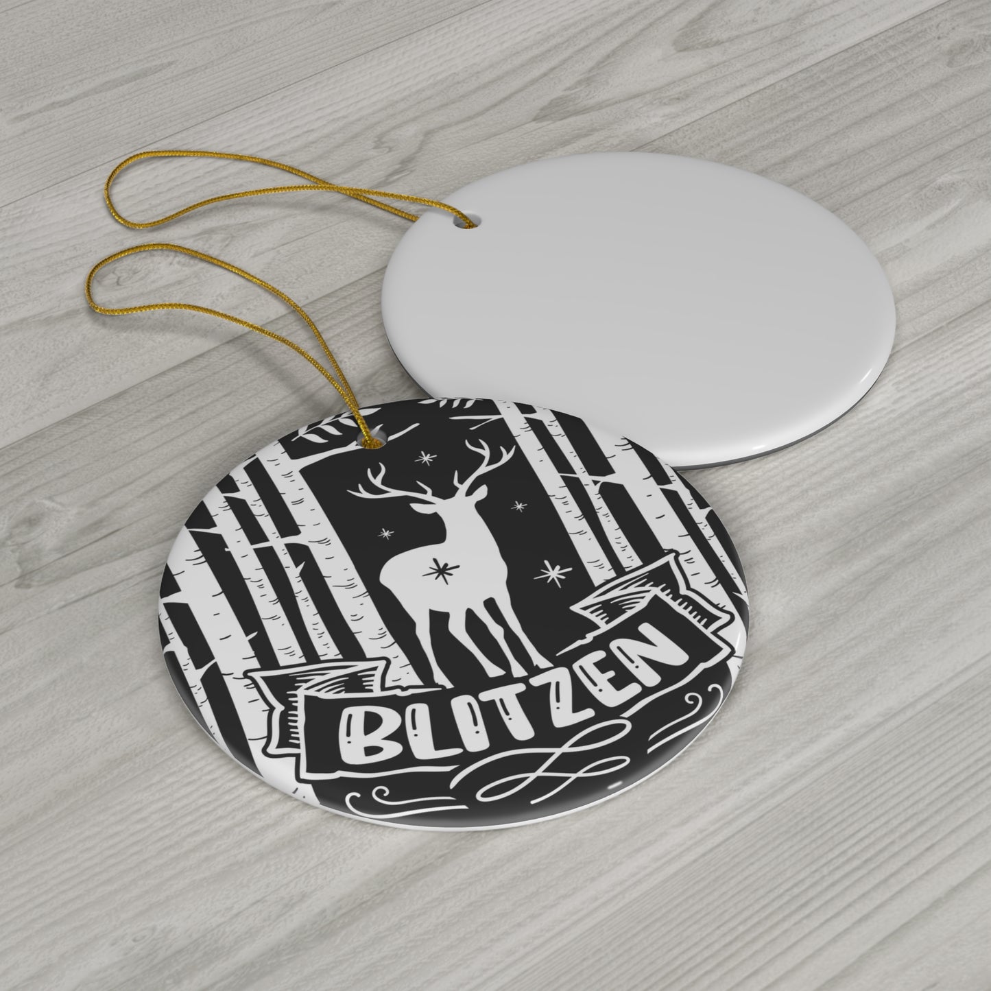 Blitzen Ceramic Disc Ornament       Item #2573899