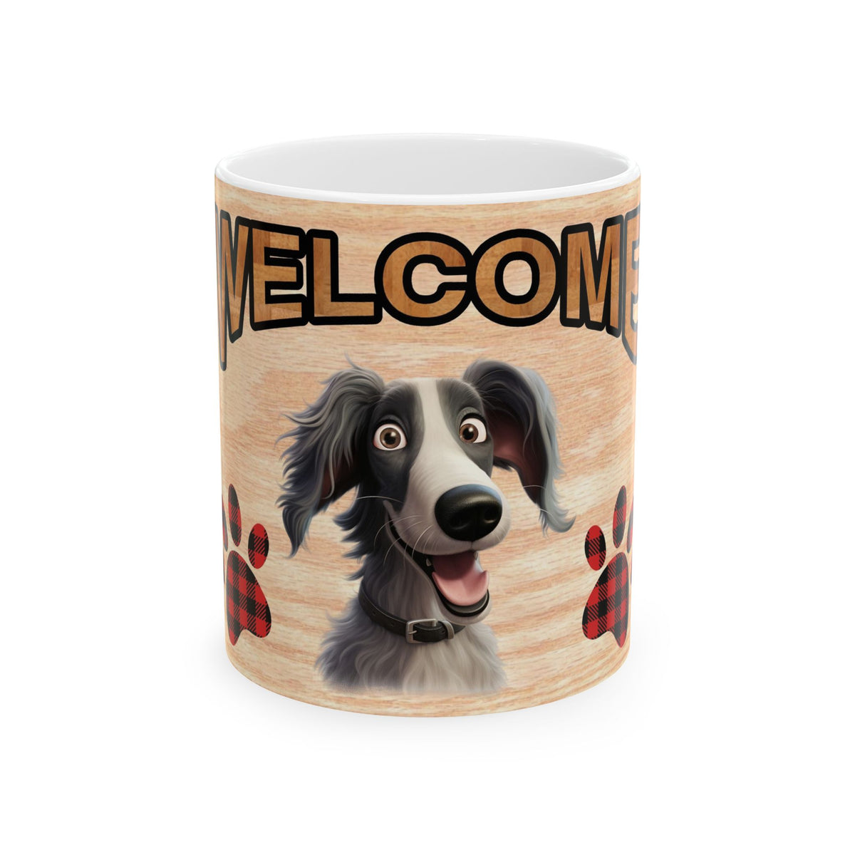 Welcome Dog Mug – Cute Border Collie Paw Print Ceramic Coffee Cup 11oz   Item #477992