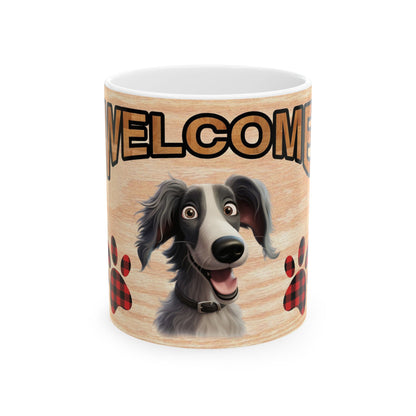 Welcome Dog Mug – Cute Border Collie Paw Print Ceramic Coffee Cup 11oz   Item #477992