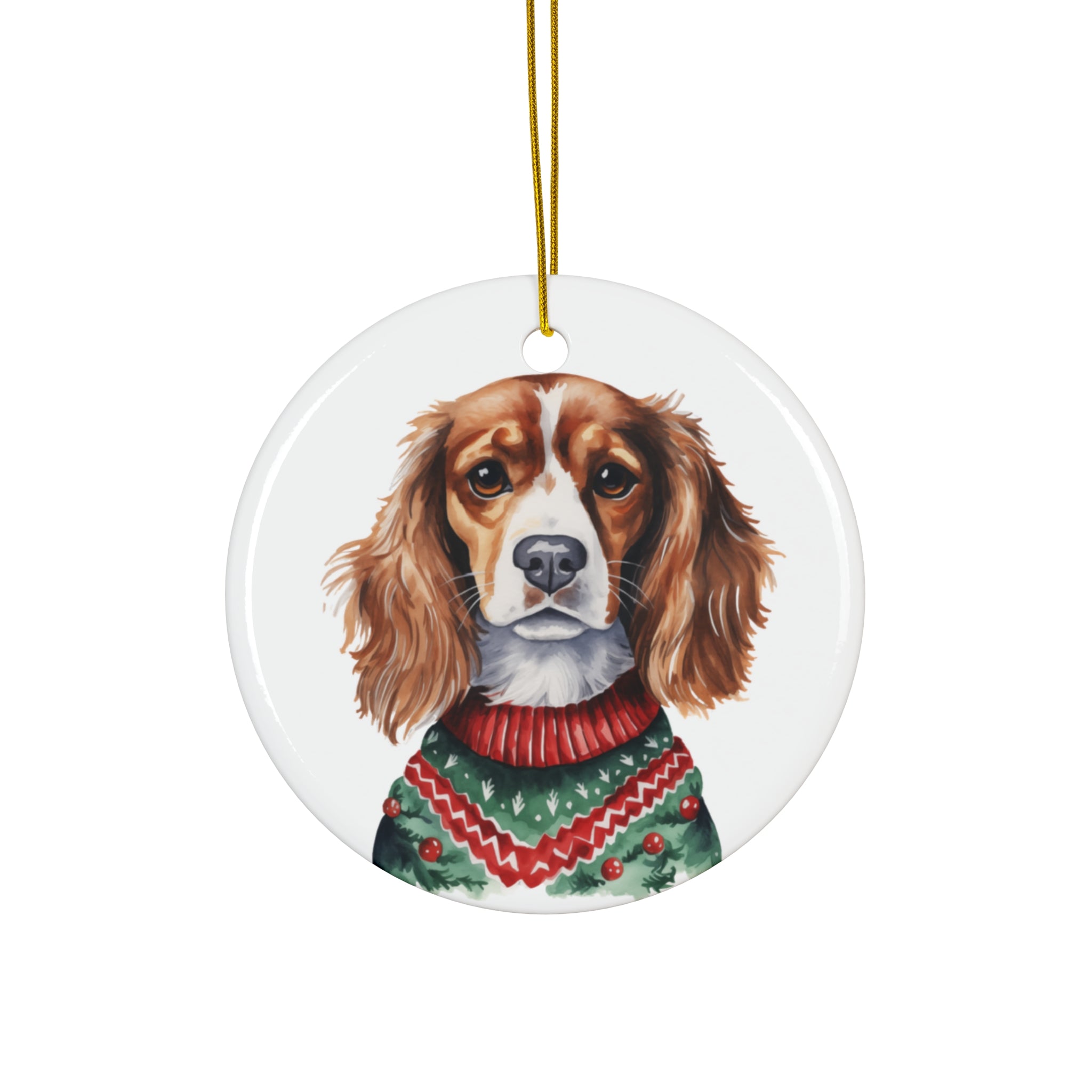 Dog With Christmas Sweater Ceramic Disc Ornament              Item #3445509