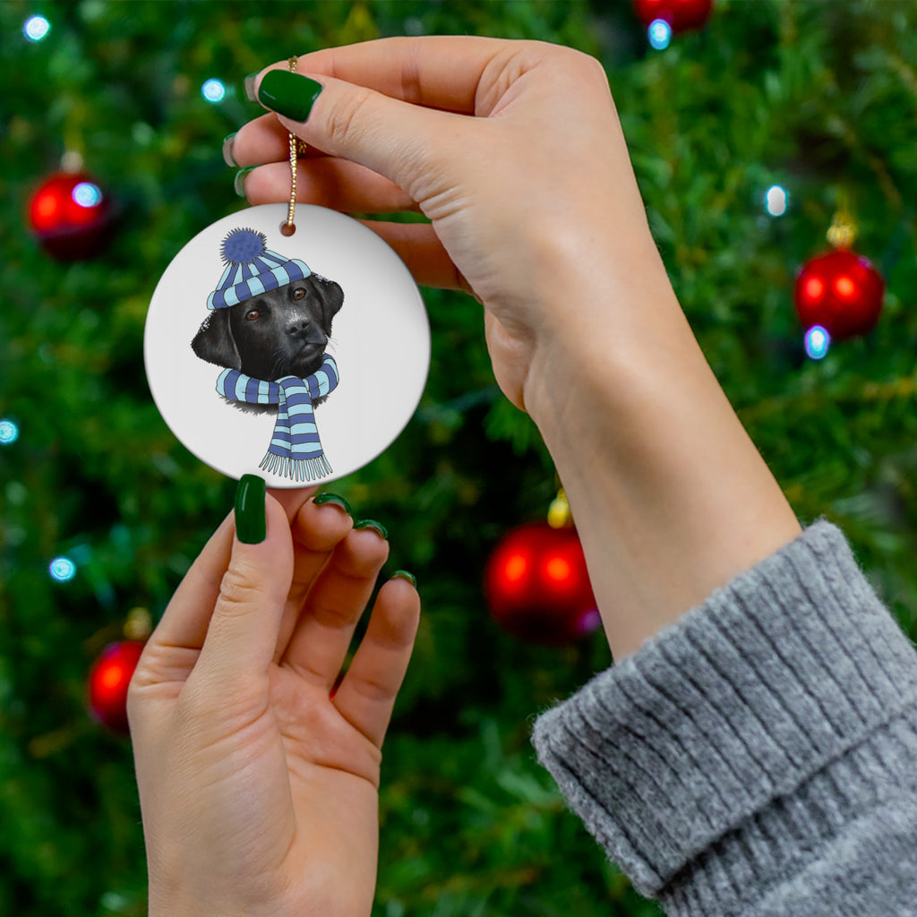 Lab In Blue/Teal Winter Gear Ceramic Disc Ornament           Item #526624