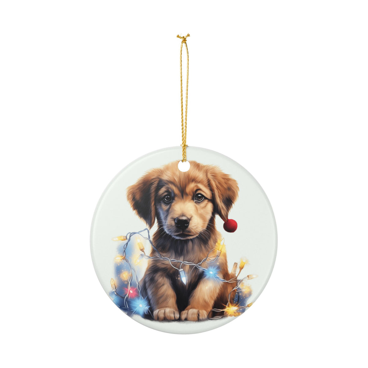 Ceramic Christmas Ornament – Adorable Puppy with Festive Lights   Item #559568