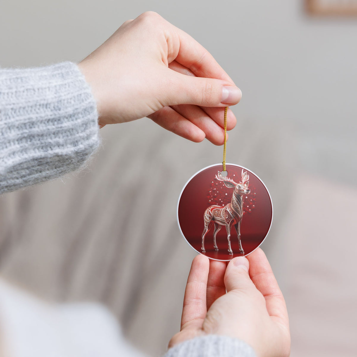 Festive Reindeer Ceramic Christmas Ornament   Item #70679
