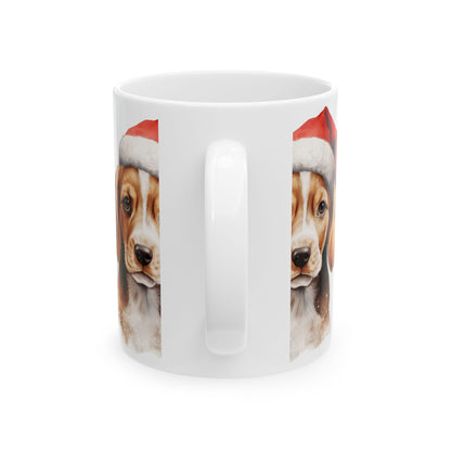 Christmas Beagle Mug — Cute Dog in Santa Hat Ceramic Coffee Cup 11oz  Item #813139