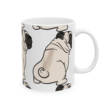 Pug Pattern Ceramic Mug — Cute Wrinkled Pug Coffee Cup 11oz   Item #906837