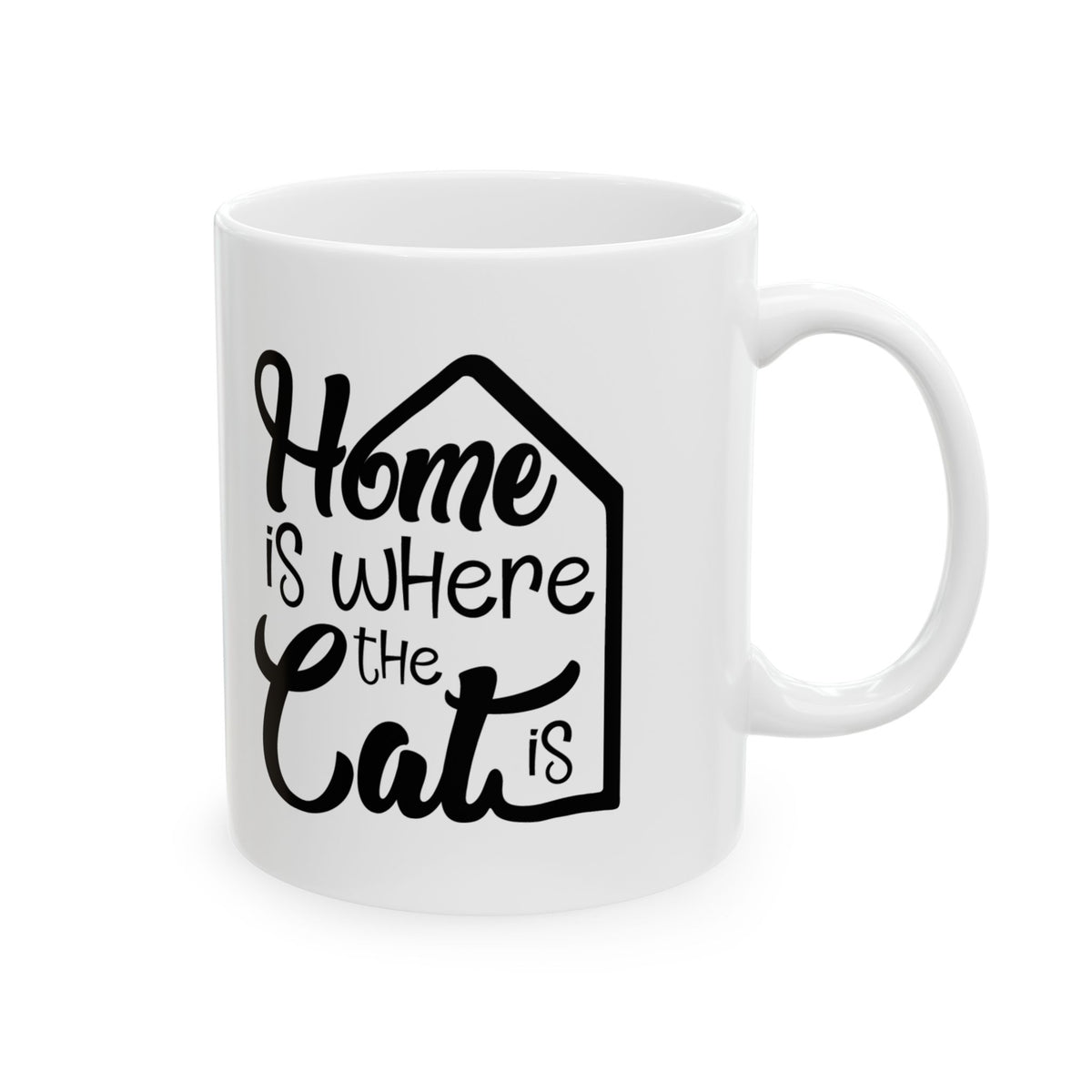 Ceramic Mug — "Home Is Where the Cat Is" Cozy Cat Lover Coffee Mug 11oz    Item #204832