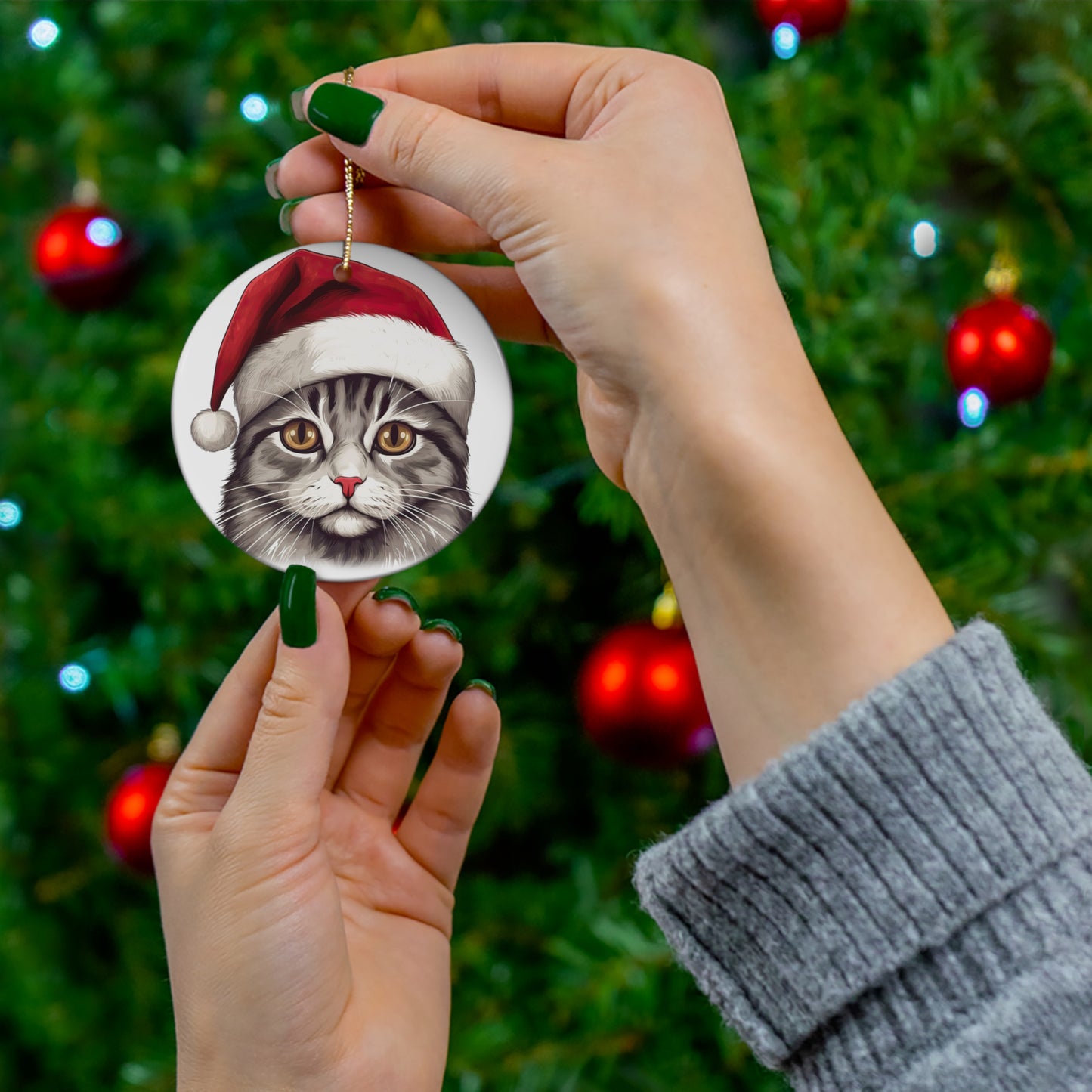 Brazilian Shorthair Cat With Santa Hat Ceramic Ornament      Item #7035155