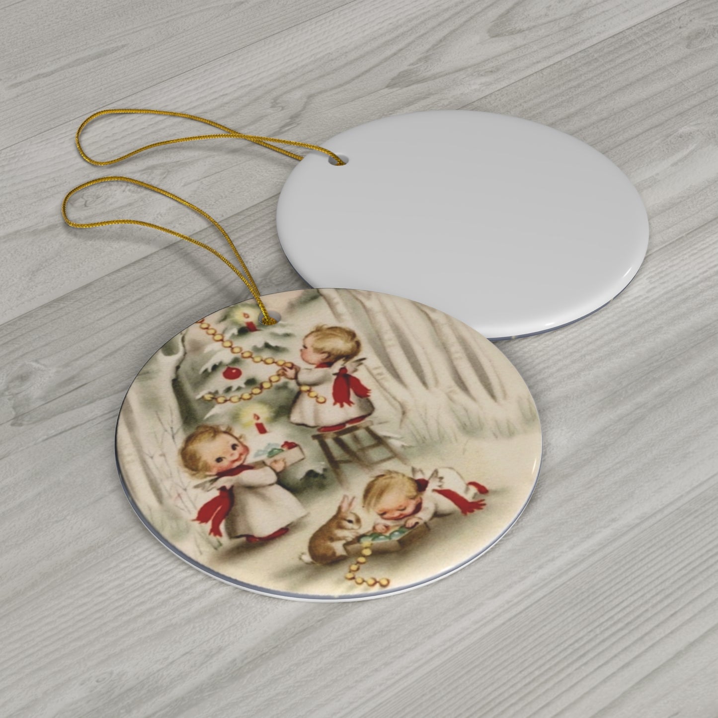 Christmas Scene With Kids Ceramic Disc Ornament      Item #9092414