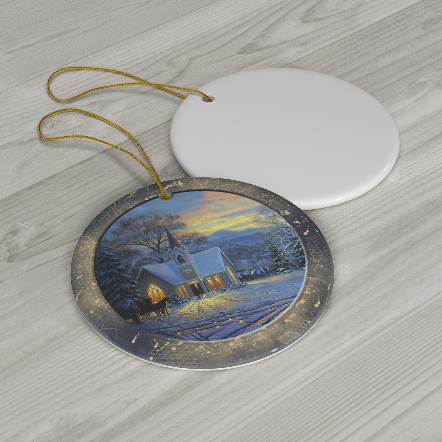 Winter Scene Ceramic Disc Ornament        Item #6081686