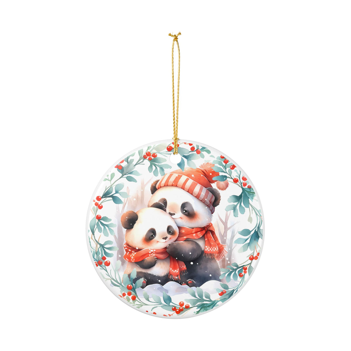 Ceramic Christmas Ornament with Adorable Panda Cubs   Item #76801