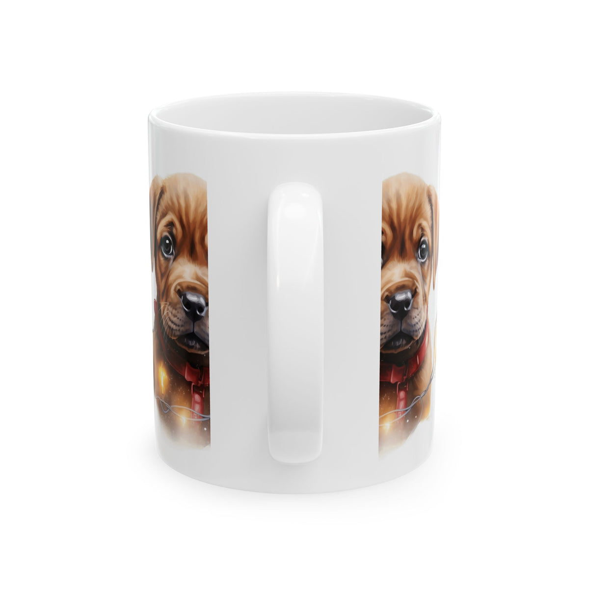 Cute Puppy Christmas Mug — Adorable Brown Puppy with Holiday Lights 11oz  Item #886832