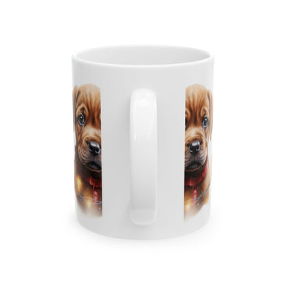 Cute Puppy Christmas Mug — Adorable Brown Puppy with Holiday Lights 11oz  Item #886832