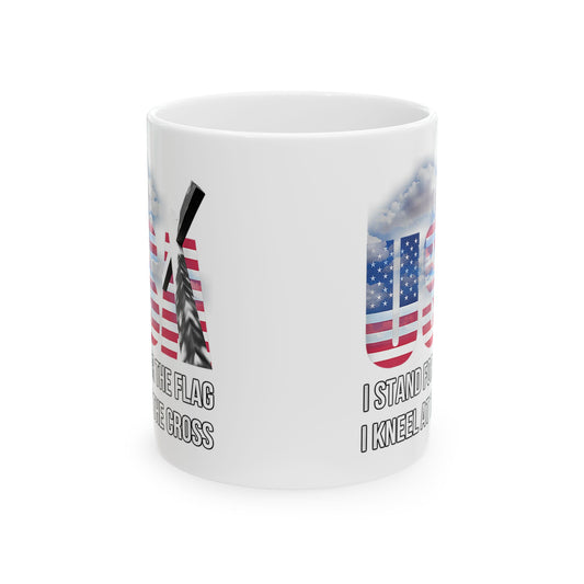 "I Stand for the Flag, I Kneel for the Cross" American Flag Faith Coffee  11oz  Item #14759