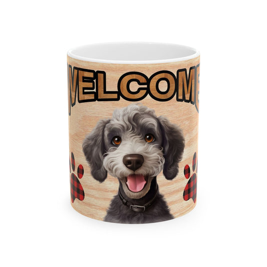 Welcome Dog Illustration Ceramic Mug – Cute Paw Print Coffee Cup 11oz    Item #539631