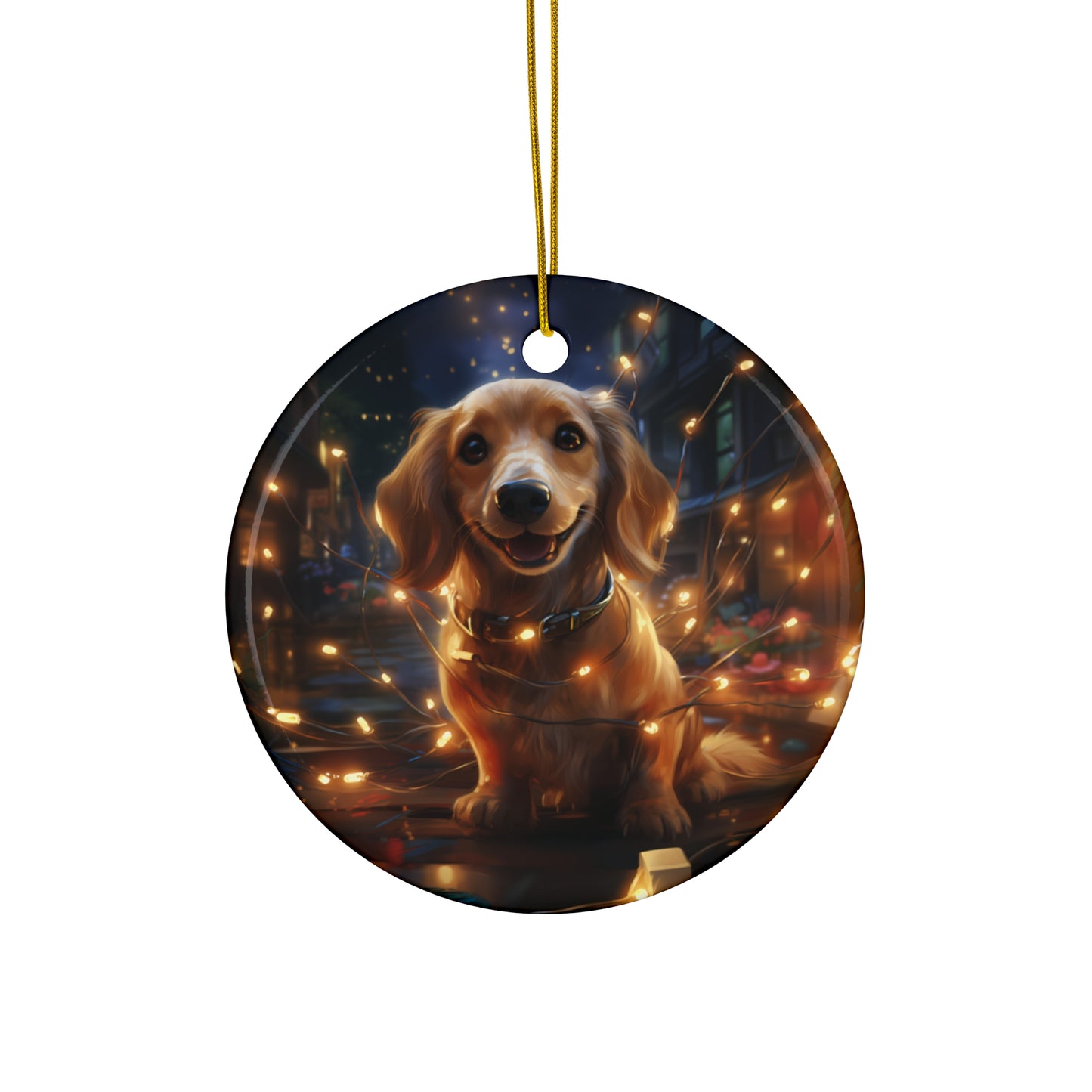 Ceramic Ornament - Xmas Dog With Lights       Item #8505171