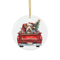 Wire Fox Terrier Christmas Dog In Red Truck Ceramic Disc Ornament          Item #60439