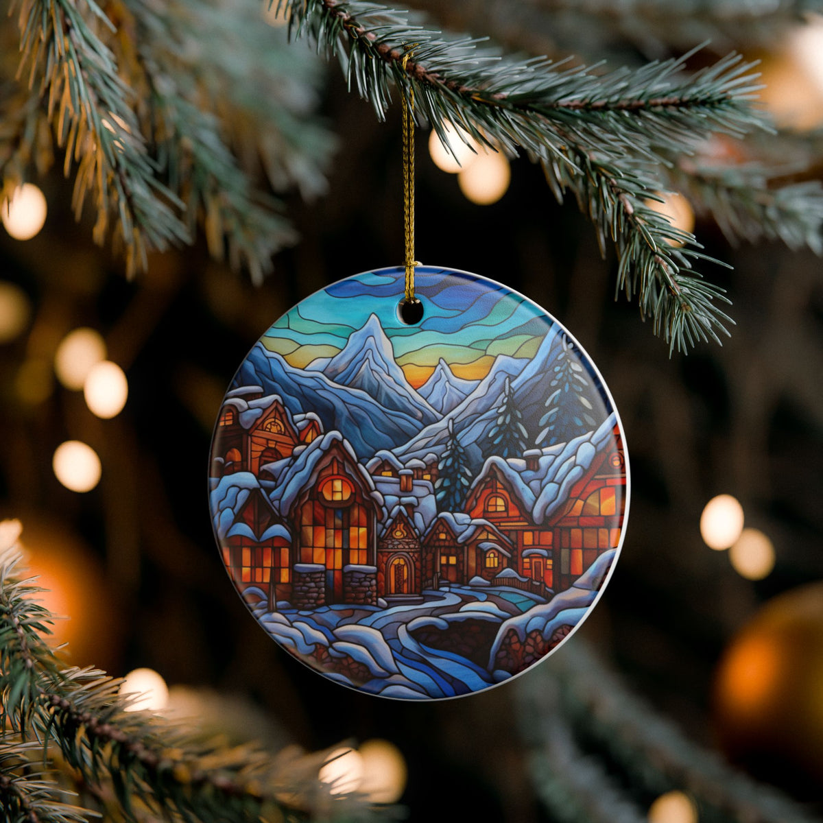 Winter Mountain Village Ceramic Ornament    Item #422194