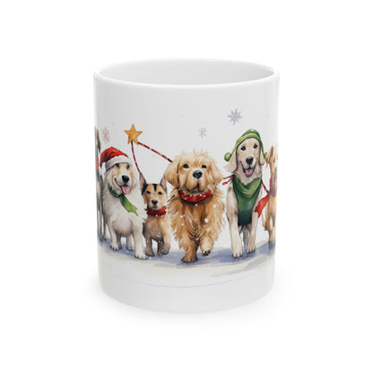 Holiday Dogs Ceramic Mug — Festive Puppies Christmas Coffee Cup 11oz  Item #30386