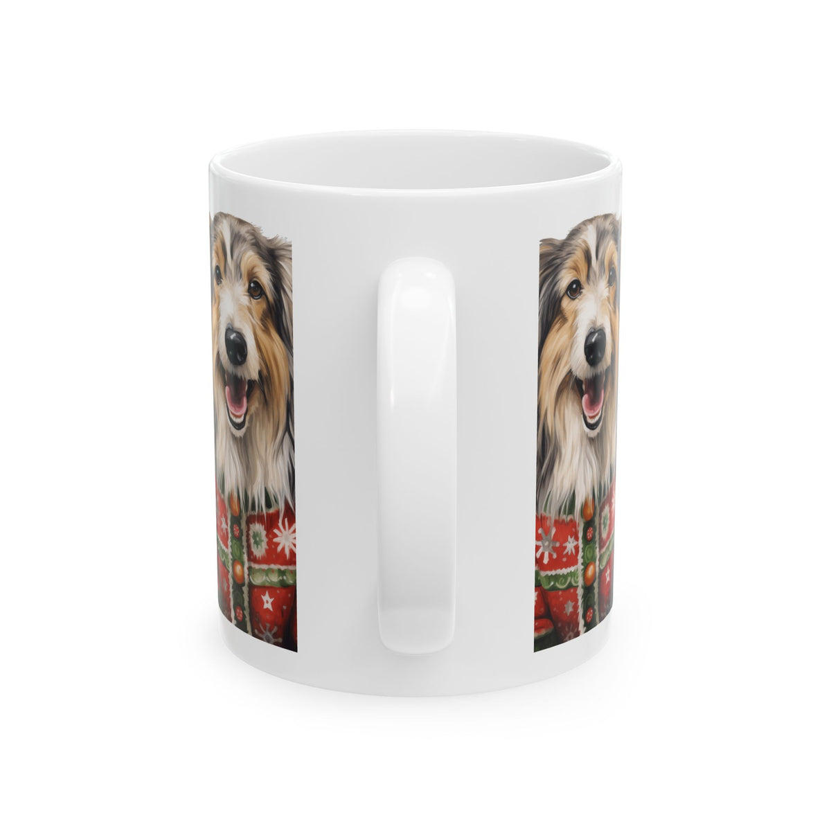Holiday Sheltie Mug — Dog in Christmas Sweater Ceramic Coffee Cup 11oz   Item #361741