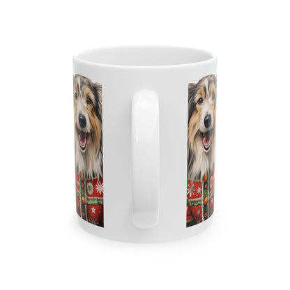 Holiday Sheltie Mug — Dog in Christmas Sweater Ceramic Coffee Cup 11oz   Item #361741